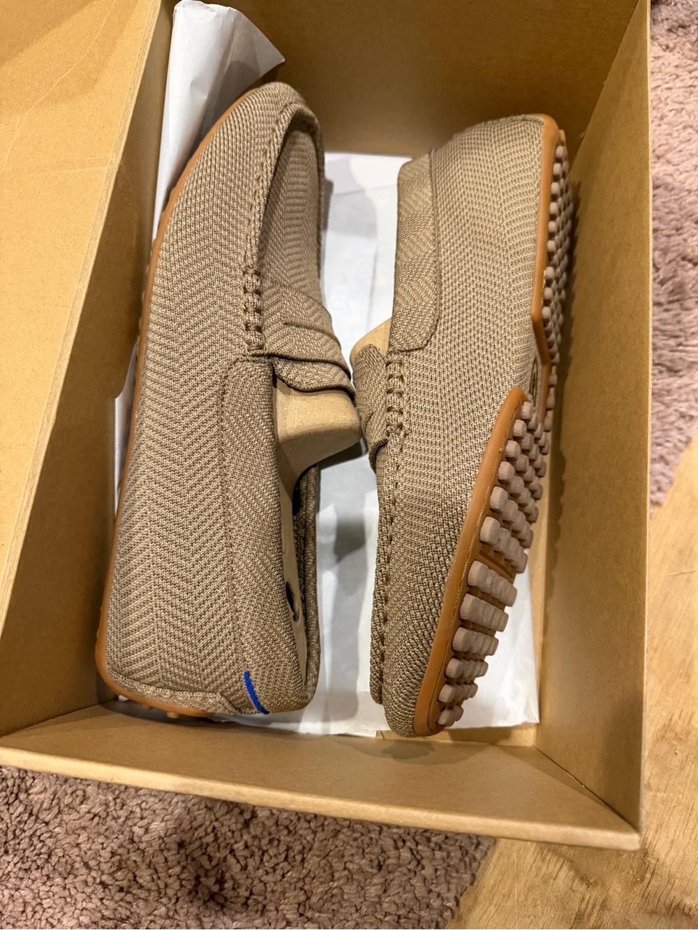 Rothy's Men's Slip-On Loafers in Beige with Gum Sole